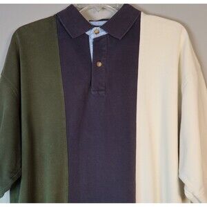 Vintage Woods & Main Mens  Sz LT Polo Shirt Color Block Stripes Short Sleeve Y2K